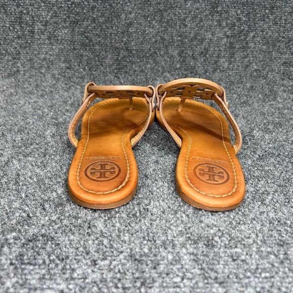 Tory Burch Miller Sandals Women's Size 7.5 Brown Leather Toe Post Flip Flops - Picture 5 of 11
